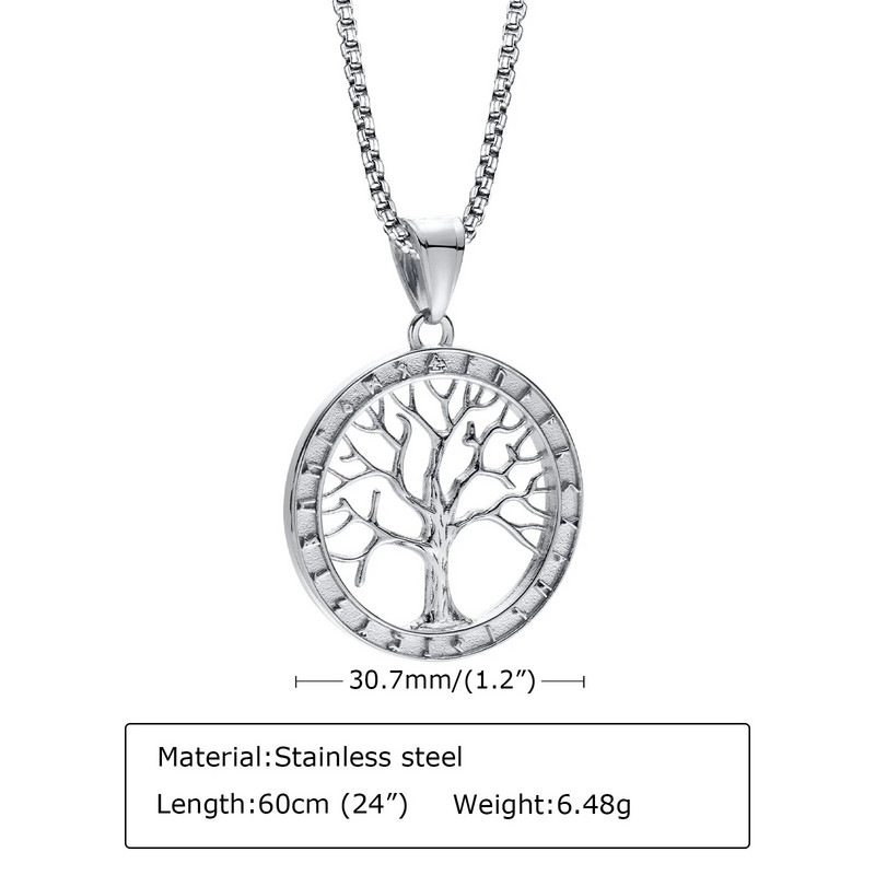 Κολιέ Vnox Stylish Family Tree of Life ανδρικά, Αντιαλλεργικό ανοξείδωτο μενταγιόν Norse Viking, Box Chain 50/55/60/70cm