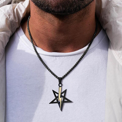 PENDANT PENTAGRAMĂ CU TRASNER SIMBOLUL SATANIC OȚEL INOXIDABLE ANTON LAVEY SIGIL COLIER AMULET SEMN TALISMAN