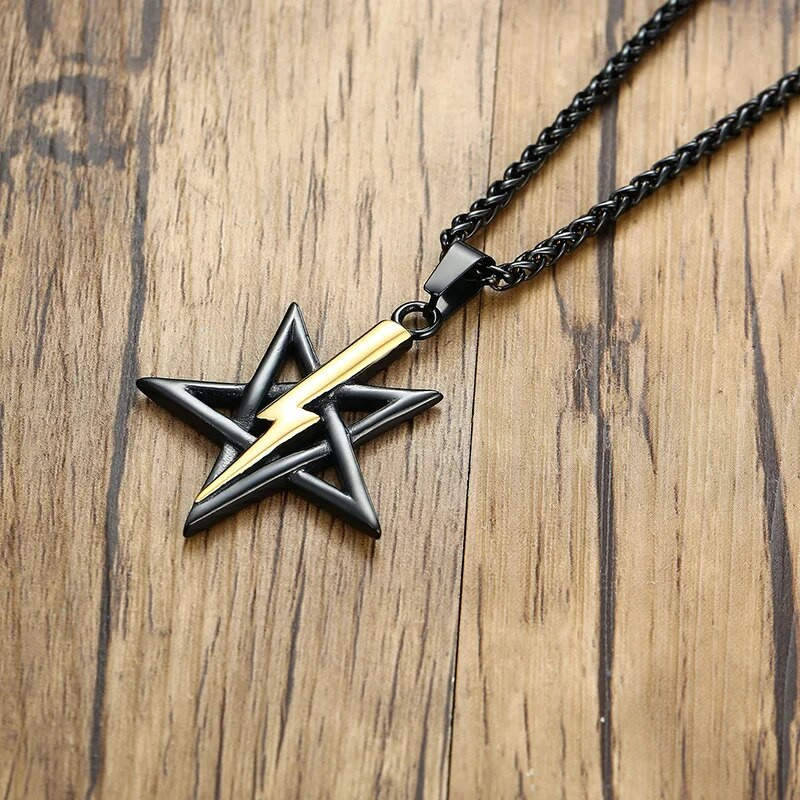 PENTAGRAM S MUNJOM PRIVJESAK SOTANSKI SIMBOL NEHRĐAJUĆI ČELIK ANTON LAVEY SIGIL OGRLICA AMULET TALISMAN ZNAK