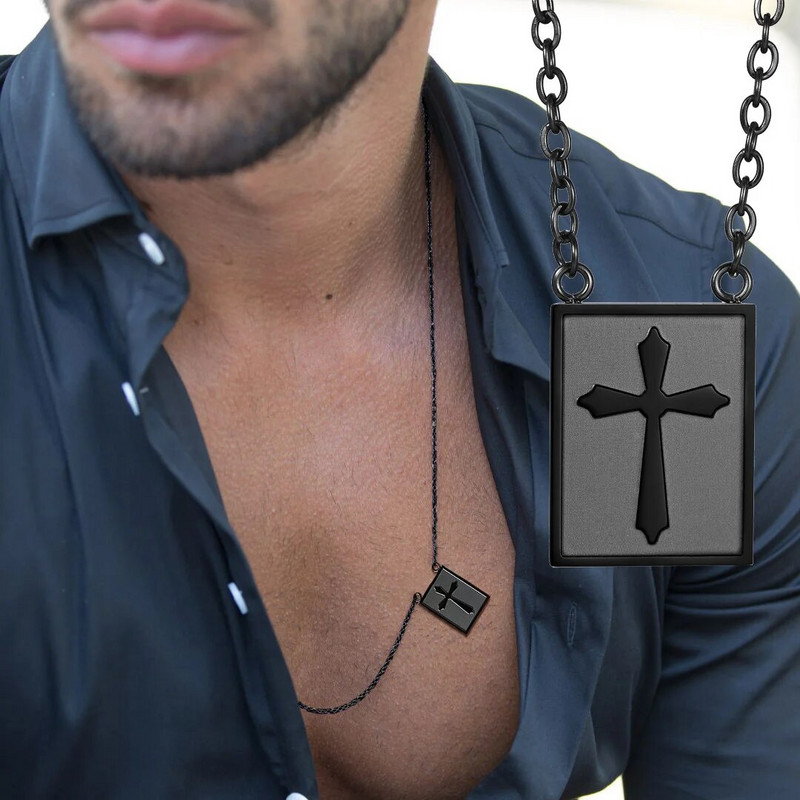 Κολιέ για άνδρες, Δημοφιλή κολιέ με ωμοπλάτη, Μίνι γούρι σταυρού, τολμηρά και σοφιστικέ ανδρικά κοσμήματα από ανοξείδωτο χάλυβα