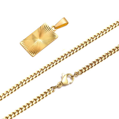 Kullatud meeste kaelakee, reljeefne kiirgusega ristkülikukujuline ripats, roostevabast terasest päikesepõletuse võlu kaelakeed, ehted