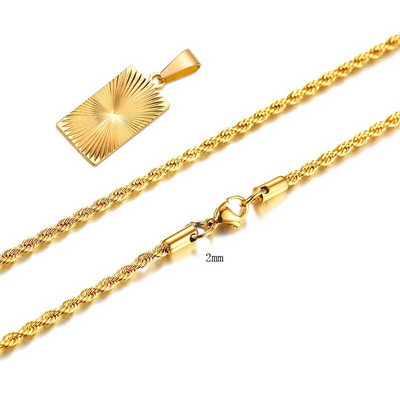 Kullatud meeste kaelakee, reljeefne kiirgusega ristkülikukujuline ripats, roostevabast terasest päikesepõletuse võlu kaelakeed, ehted