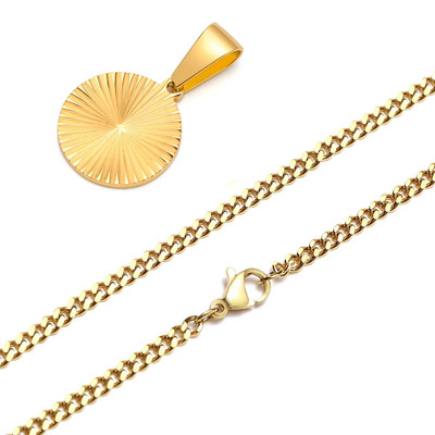 Kullatud meeste kaelakee, reljeefne kiirgusega ristkülikukujuline ripats, roostevabast terasest päikesepõletuse võlu kaelakeed, ehted