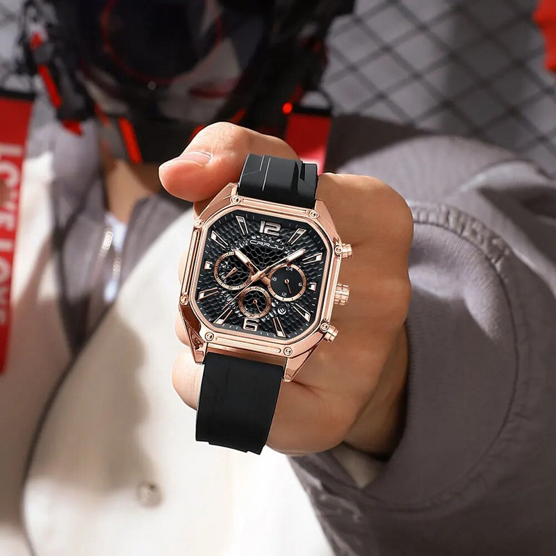 CRRJU madingi sportiniai laikrodžiai su dideliu ciferblatu, unikalūs kvarciniai rankiniai laikrodžiai su Chrongraph automatine data