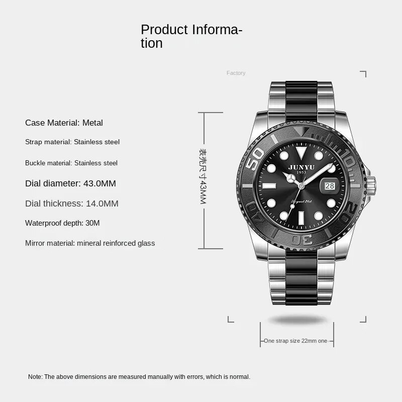 JUNYU Yacht Vyriški laikrodžiai Verslo rankiniai laikrodžiai Aukštos kokybės kalendorius Vandeniui atsparus prabangus rankinis laikrodis Klasikiniai vyriški laikrodžiai