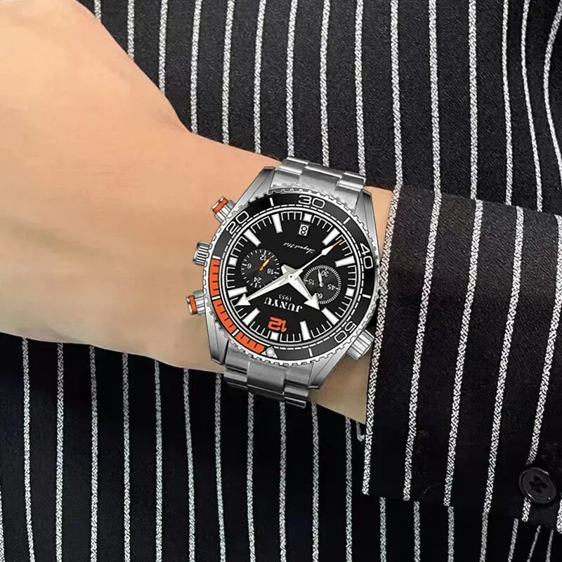 JUNYU prabangus vyriškas laikrodis, automatinio judesio dvigubas kalendorius, savaitgalio sporto laikrodžiai Laisvalaikio verslui vandeniui atsparus rankinis laikrodis