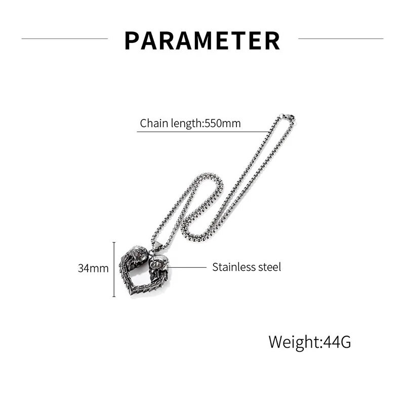 Gothic Halloween Muškarci Retro Srce Lubanja Privjesak Ogrlica Punk Nehrđajući čelik Kostur Lanac oko vrata za muškarce Hiphop Modni nakit