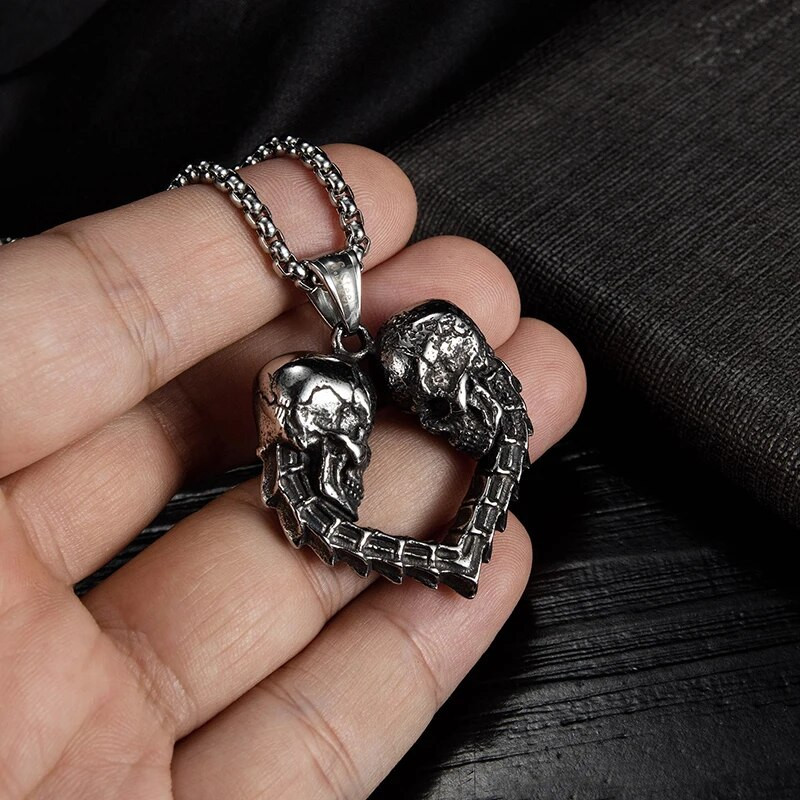 Gothic Halloween Muškarci Retro Srce Lubanja Privjesak Ogrlica Punk Nehrđajući čelik Kostur Lanac oko vrata za muškarce Hiphop Modni nakit