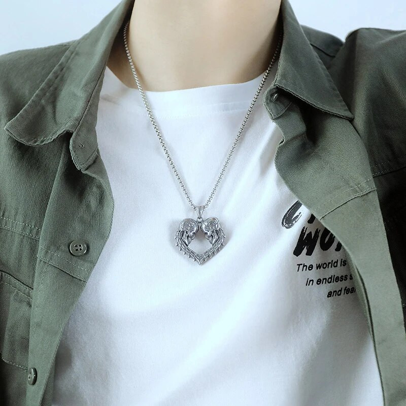 Gothic Halloween Muškarci Retro Srce Lubanja Privjesak Ogrlica Punk Nehrđajući čelik Kostur Lanac oko vrata za muškarce Hiphop Modni nakit