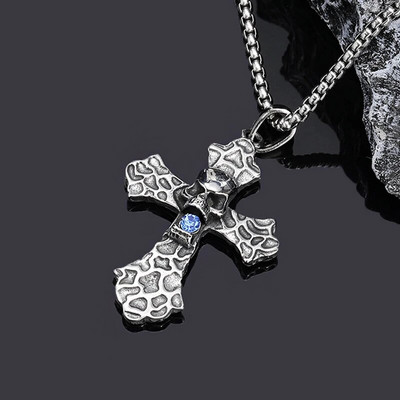 Retro vyrų gotikinis kaukolės kryžiaus pakabukas, punk vintažinis nerūdijančio plieno kaklo grandinėlė vyrams. Šaunūs gotikiniai papuošalai