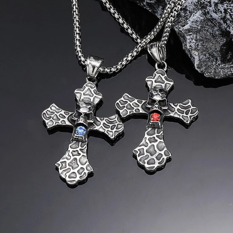 Retro vyrų gotikinis kaukolės kryžiaus pakabukas, punk vintažinis nerūdijančio plieno kaklo grandinėlė vyrams. Šaunūs gotikiniai papuošalai