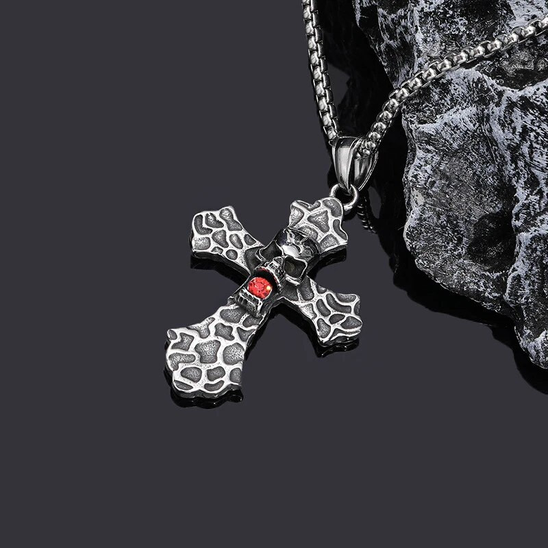 Retro vyrų gotikinis kaukolės kryžiaus pakabukas, punk vintažinis nerūdijančio plieno kaklo grandinėlė vyrams. Šaunūs gotikiniai papuošalai