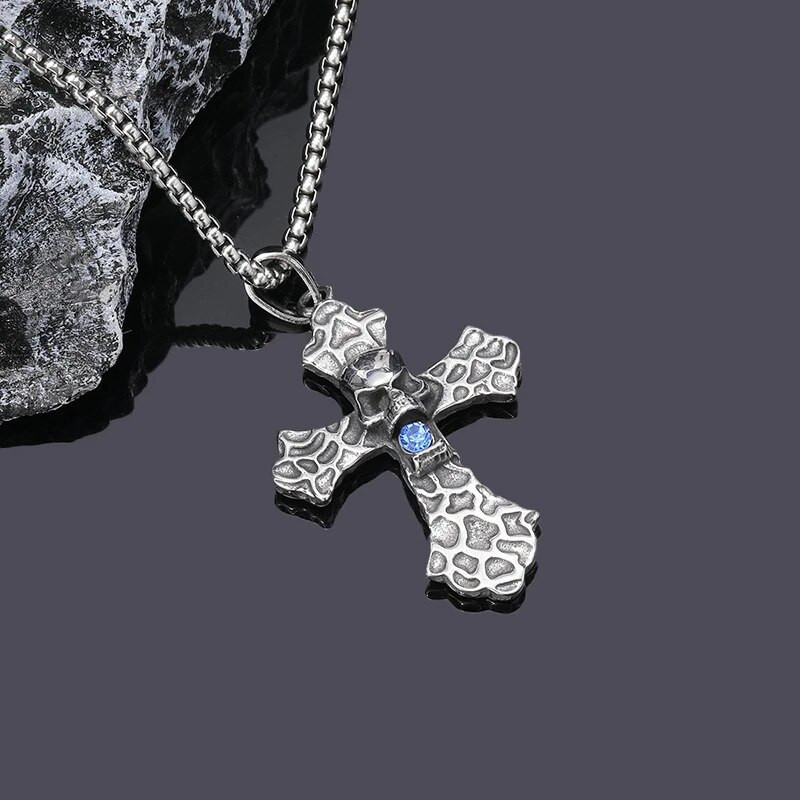 Retro vyrų gotikinis kaukolės kryžiaus pakabukas, punk vintažinis nerūdijančio plieno kaklo grandinėlė vyrams. Šaunūs gotikiniai papuošalai