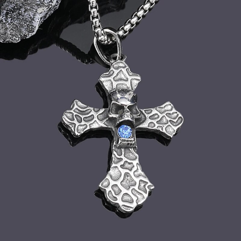 Retro vyrų gotikinis kaukolės kryžiaus pakabukas, punk vintažinis nerūdijančio plieno kaklo grandinėlė vyrams. Šaunūs gotikiniai papuošalai