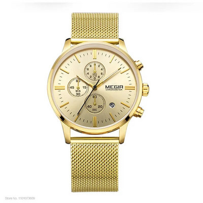 Megir modni muški poslovni kvarcni satovi od nehrđajućeg čelika s kaišom i kalendarom s kronografom, svjetleći analogni ručni sat za muškarce 2011.