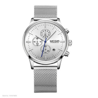 Megir modni muški poslovni kvarcni satovi od nehrđajućeg čelika s kaišom i kalendarom s kronografom, svjetleći analogni ručni sat za muškarce 2011.