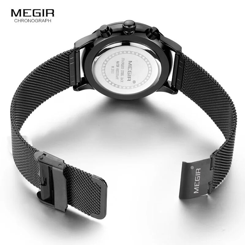 Megir modni muški poslovni kvarcni satovi od nehrđajućeg čelika s kaišom i kalendarom s kronografom, svjetleći analogni ručni sat za muškarce 2011.