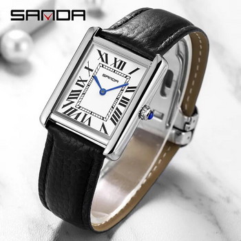SANDA 2023 Нов часовник за двойка 30M водоустойчив ежедневен моден кварцов часовник Устойчив на износване кожена каишка с квадратен циферблат Дизайн Reloj