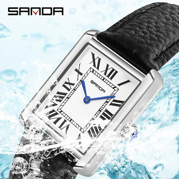 SANDA 2023 Νέο ρολόι ζευγαριού 30M αδιάβροχα casual fashion ρολόγια χαλαζία φορούν ανθεκτικό δερμάτινο λουράκι τετράγωνο σχέδιο Reloj