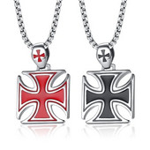 Colier Bărbați Cruce Roșie de Fier Cavaler Kinghts Pandantiv Templier Oțel inoxidabil Crusader Bijuterii masculine