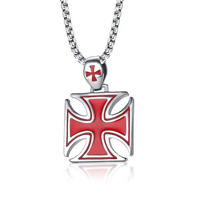 Colier Bărbați Cruce Roșie de Fier Cavaler Kinghts Pandantiv Templier Oțel inoxidabil Crusader Bijuterii masculine