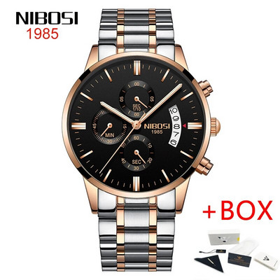 NIBOSI roostevabast terasest mustast kvartsist käekellad meeste käekellad parima kaubamärgiga luksuslikud kronograafiga käekellad meestele Relogio Masculino 2309