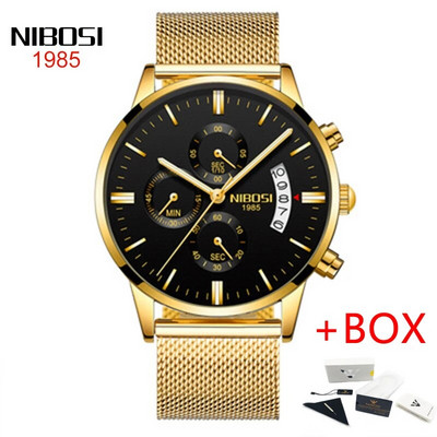 NIBOSI roostevabast terasest mustast kvartsist käekellad meeste käekellad parima kaubamärgiga luksuslikud kronograafiga käekellad meestele Relogio Masculino 2309