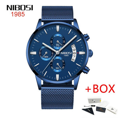 NIBOSI roostevabast terasest mustast kvartsist käekellad meeste käekellad parima kaubamärgiga luksuslikud kronograafiga käekellad meestele Relogio Masculino 2309