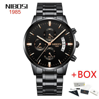 NIBOSI roostevabast terasest mustast kvartsist käekellad meeste käekellad parima kaubamärgiga luksuslikud kronograafiga käekellad meestele Relogio Masculino 2309