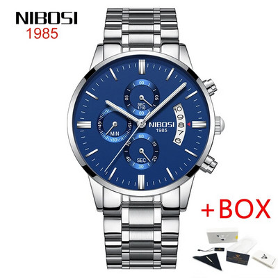 NIBOSI roostevabast terasest mustast kvartsist käekellad meeste käekellad parima kaubamärgiga luksuslikud kronograafiga käekellad meestele Relogio Masculino 2309