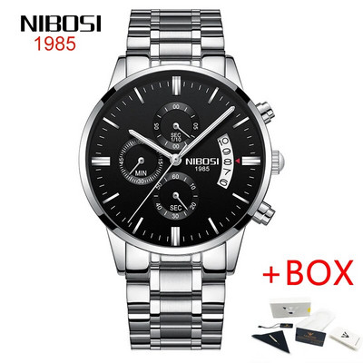 NIBOSI roostevabast terasest mustast kvartsist käekellad meeste käekellad parima kaubamärgiga luksuslikud kronograafiga käekellad meestele Relogio Masculino 2309