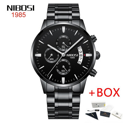 NIBOSI roostevabast terasest mustast kvartsist käekellad meeste käekellad parima kaubamärgiga luksuslikud kronograafiga käekellad meestele Relogio Masculino 2309