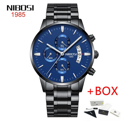 NIBOSI roostevabast terasest mustast kvartsist käekellad meeste käekellad parima kaubamärgiga luksuslikud kronograafiga käekellad meestele Relogio Masculino 2309