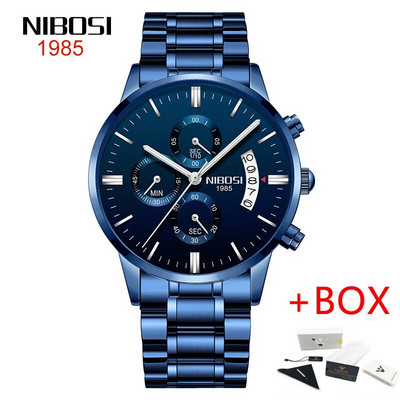 NIBOSI roostevabast terasest mustast kvartsist käekellad meeste käekellad parima kaubamärgiga luksuslikud kronograafiga käekellad meestele Relogio Masculino 2309