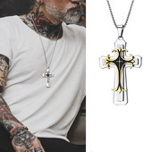 Colieri eleganti cu cruce pentru bărbați, guler cu pandantiv cu cruce catolicism din oțel inoxidabil rezistent la apă, bijuterii credință religioasă rugăciune