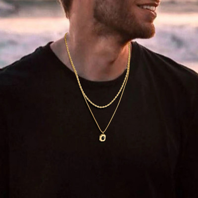 Stiilne must ruudukujuline meeste kaelakee, kullavärvi roostevabast terasest köis Kuuba kast Figaro nisukett kahekihiline kraega kingitused