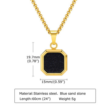 Ανδρικά κολιέ από τετράγωνο πέτρινο Vnox, μενταγιόν με γεωμετρική φυσική πέτρα, χρυσό PVD γιακά από ανοξείδωτο ατσάλι Δώρα για αυτόν