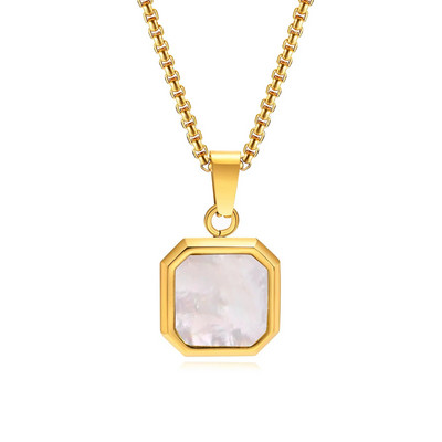 Ανδρικά κολιέ από τετράγωνο πέτρινο Vnox, μενταγιόν με γεωμετρική φυσική πέτρα, χρυσό PVD γιακά από ανοξείδωτο ατσάλι Δώρα για αυτόν