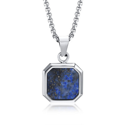 Ανδρικά κολιέ από τετράγωνο πέτρινο Vnox, μενταγιόν με γεωμετρική φυσική πέτρα, χρυσό PVD γιακά από ανοξείδωτο ατσάλι Δώρα για αυτόν