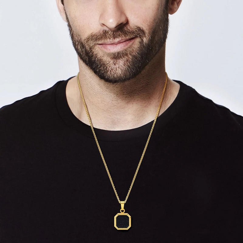 Ανδρικά κολιέ από τετράγωνο πέτρινο Vnox, μενταγιόν με γεωμετρική φυσική πέτρα, χρυσό PVD γιακά από ανοξείδωτο ατσάλι Δώρα για αυτόν