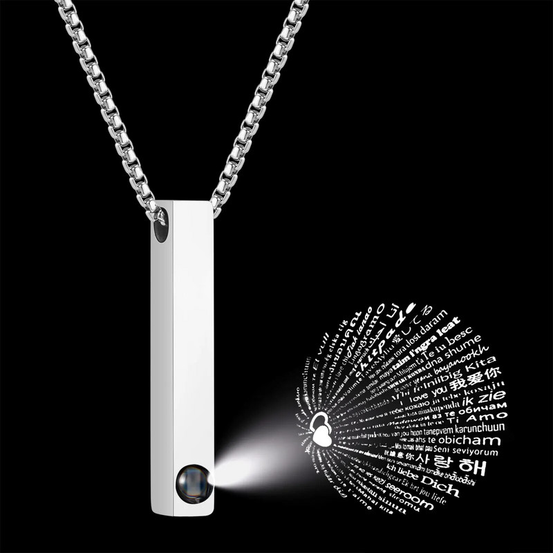 Vnox projekcinis karoliai su 100 kalbų aš tave myliu, madingi nerūdijančio plieno 3D juostos geometriniai pakabukai meilės pažado dovanų papuošalai