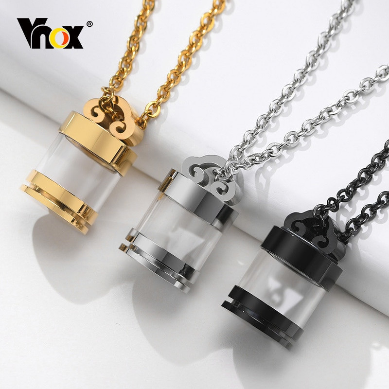 Vnox Hiina Lucky Cloud Urn kaelakee meestele, läbipaistvast klaasist parfüümiviaal, lemmikloomade vanemate tuhahoidja ripats, mälestuskrae