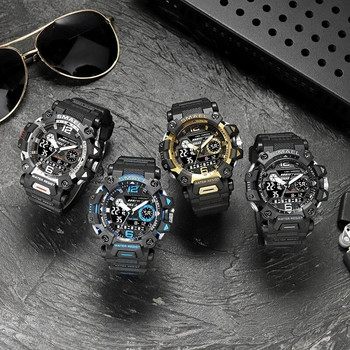 Спортни часовници Мъжки 50-метров водоустойчив часовник Военен ръчен часовник Цифров ръчен часовник с двоен дисплей Спортен часовник на открито Светлинен часовник