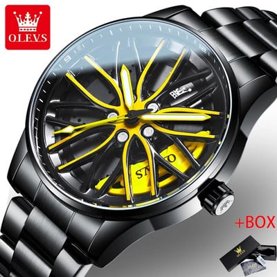 OLEVS pöörleva velje rummuga sportautokellad meeste käekellad veekindlad roostevabast terasest kvartskäekell meeste helendavad käed