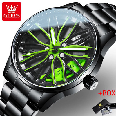 OLEVS pöörleva velje rummuga sportautokellad meeste käekellad veekindlad roostevabast terasest kvartskäekell meeste helendavad käed