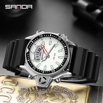 SANDA Sport Мъжки кварцов дигитален часовник Творчески часовници за гмуркане Мъжки водоустойчив часовник с аларма Dual Display Clock Relogio Masculino
