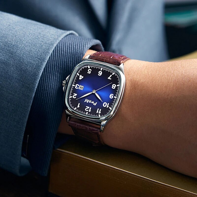 POSHI vyriški kvarciniai laikrodžiai, odinis dirželis, laisvalaikio vyriškas rankinis laikrodis, atsparus vandeniui pasimatymui Šviečiantis prabangus verslo laikrodis vyrams Dovanos vyrams