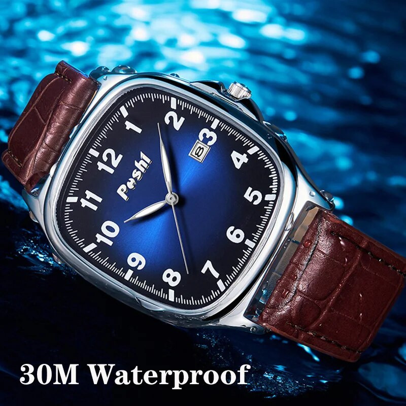 POSHI vyriški kvarciniai laikrodžiai, odinis dirželis, laisvalaikio vyriškas rankinis laikrodis, atsparus vandeniui pasimatymui Šviečiantis prabangus verslo laikrodis vyrams Dovanos vyrams