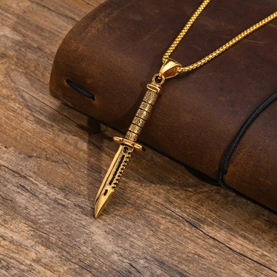 Vyriški roko pankroko durklo karoliai, vandeniui atsparūs nerūdijančio plieno hiphopo stileto pakabukų apykaklės dovanų papuošalai