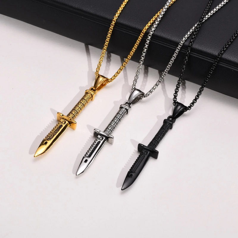 Vyriški roko pankroko durklo karoliai, vandeniui atsparūs nerūdijančio plieno hiphopo stileto pakabukų apykaklės dovanų papuošalai